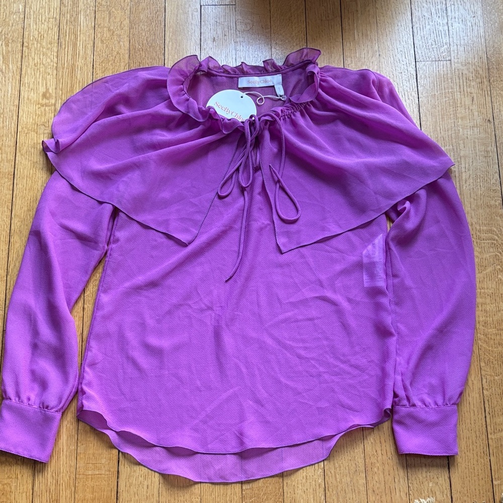 See By Chloe Magenta Ruffle Blouse